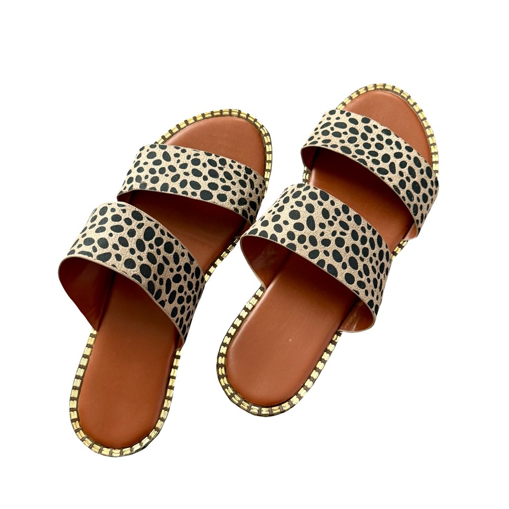 ZAFUL TAN AND GOLD ANIMAL PRINT SLIDES // SIZE 37✨